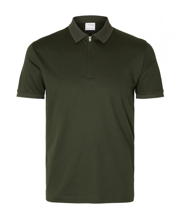 Selected Homme polo t-shirt med lynlås i mørkegrøn til herre - OUTLET billede 1