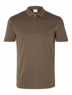 Selected Homme polo t-shirt med lynlås i Morel brun til herre