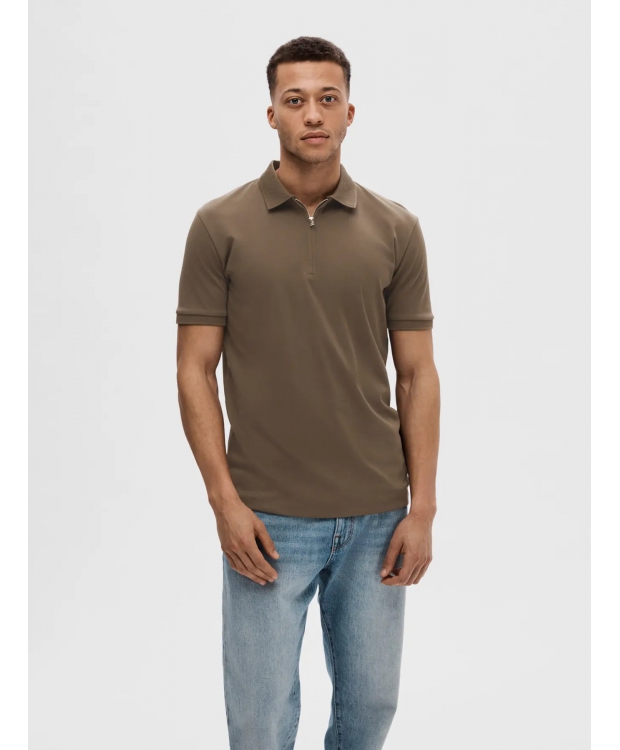 Selected Homme polo t-shirt med lynlås i Morel brun til herre billede 2