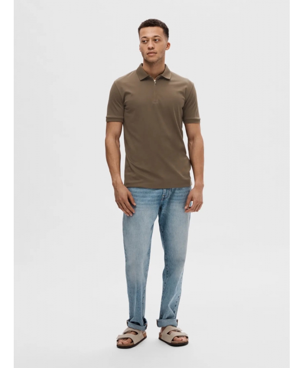 Selected Homme polo t-shirt med lynlås i Morel brun til herre billede 4