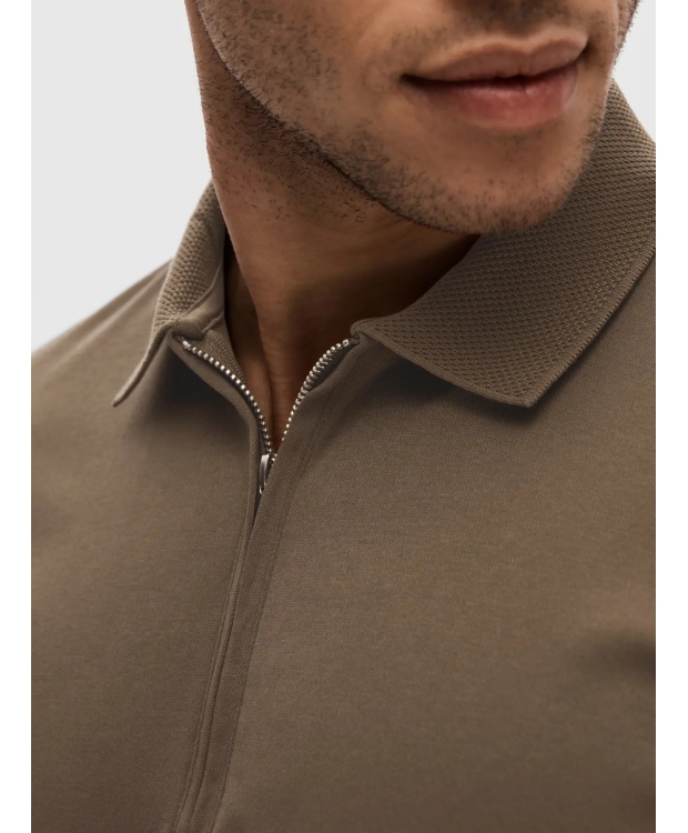 Selected Homme polo t-shirt med lynlås i Morel brun til herre billede 5