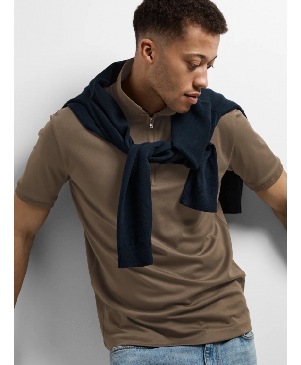 Selected Homme polo t-shirt med lynlås i Morel brun til herre billede 6