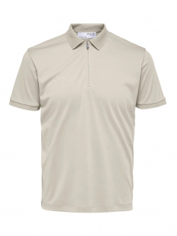 Selected Homme polo t-shirt med lynlås i Oatmeal beige til herre