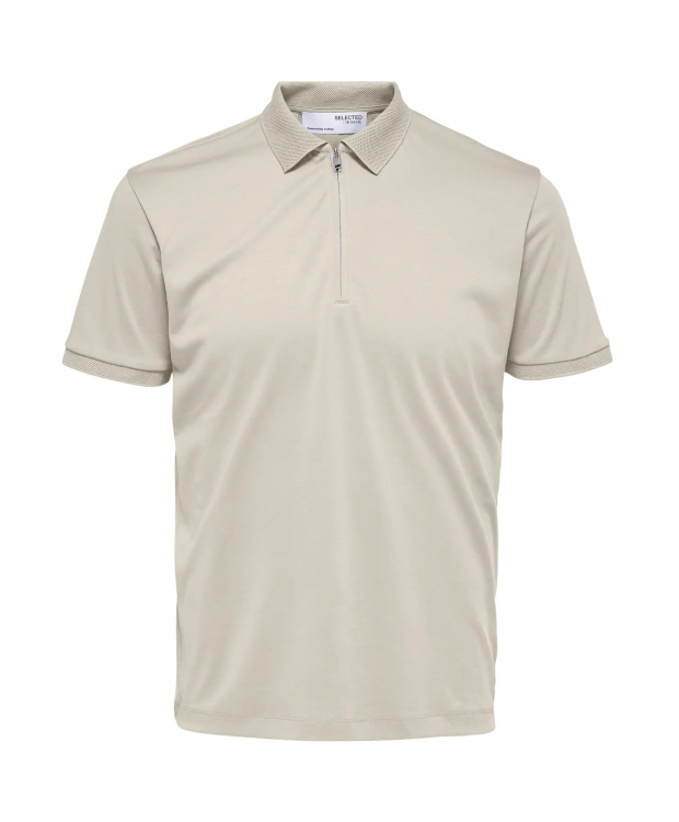 Selected Homme polo t-shirt med lynlås i Oatmeal beige til herre billede 1