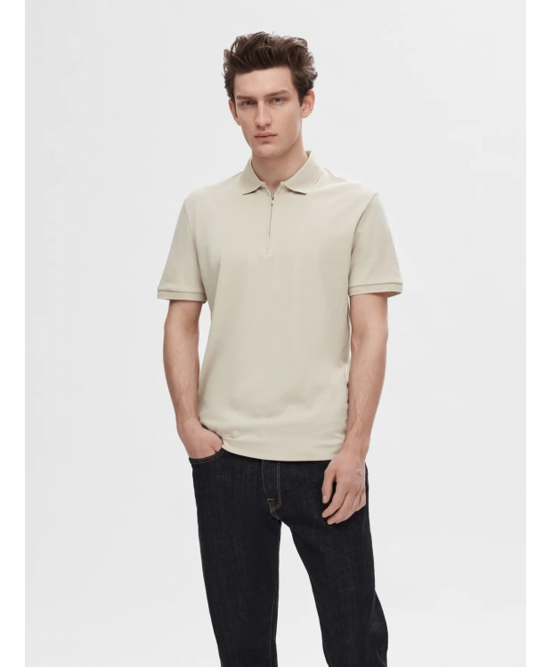 Selected Homme polo t-shirt med lynlås i Oatmeal beige til herre billede 2