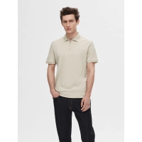 Selected Homme polo t-shirt med lynlås i Oatmeal beige til herre