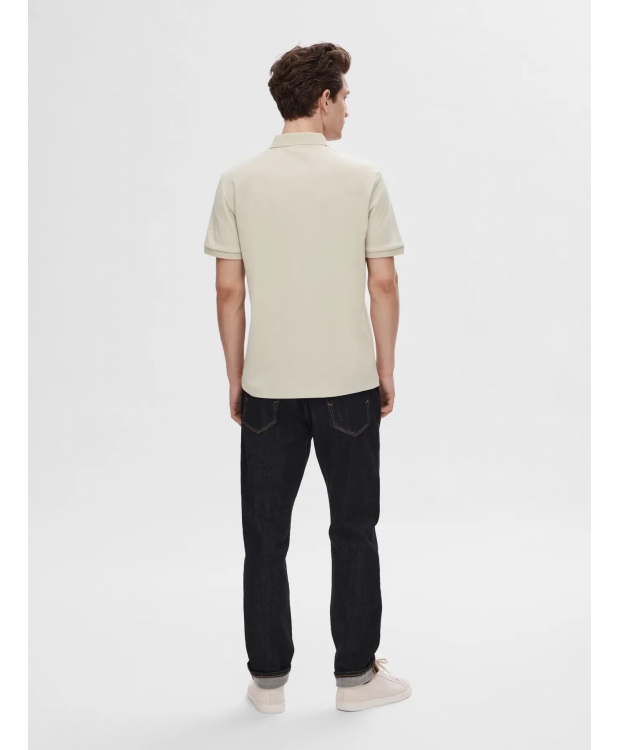 Selected Homme polo t-shirt med lynlås i Oatmeal beige til herre billede 3