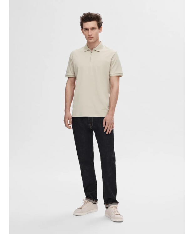 Selected Homme polo t-shirt med lynlås i Oatmeal beige til herre billede 4
