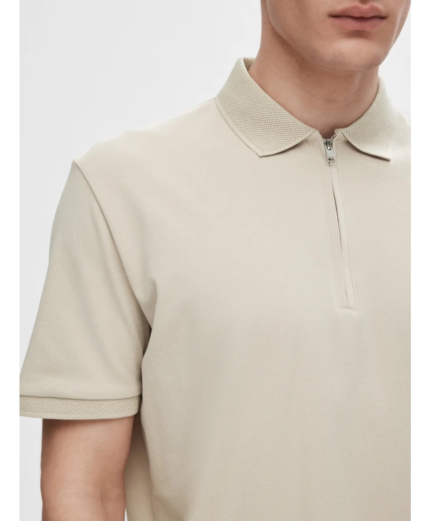 Selected Homme polo t-shirt med lynlås i Oatmeal beige til herre billede 5