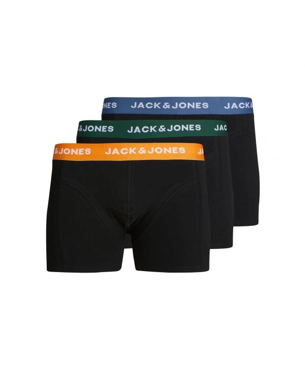 Jack & Jones Junior 3-pak boksershorts i sort med farvet linning til drenge billede 1