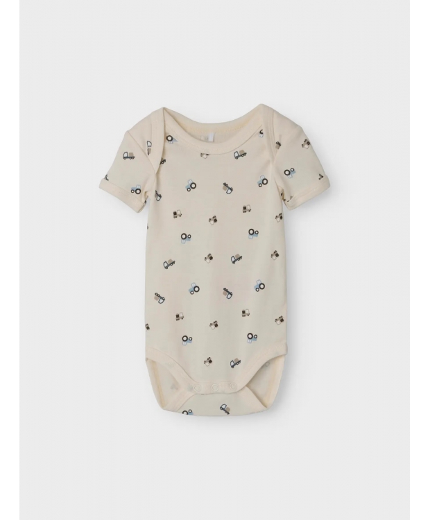 Name It 3-pak bodystockings i blå og hvid med traktorer til baby billede 4