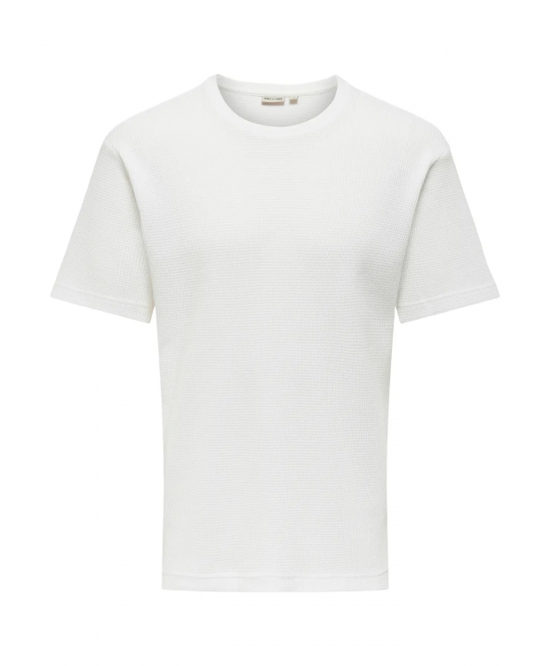 ONLY & SONS t-shirt i hvid vaffelstof til herre billede 1