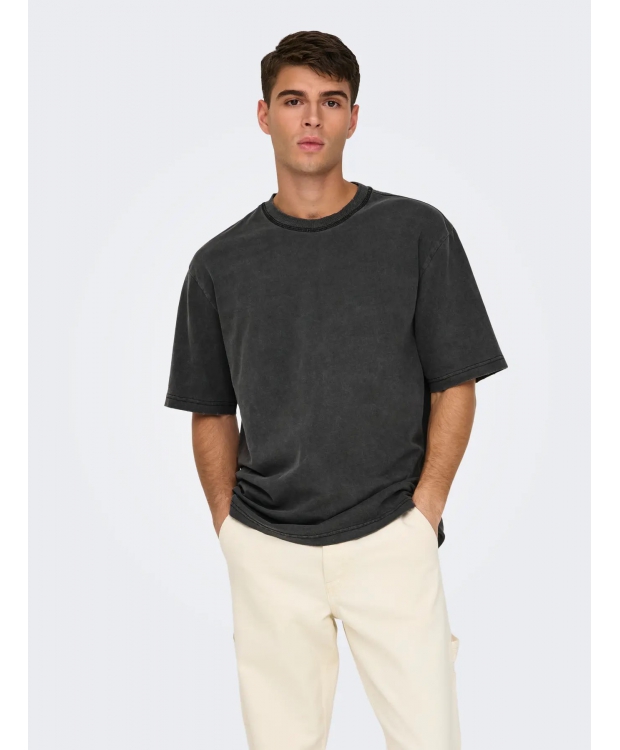 ONLY & SONS DISTRESS t-shirt i sort til herre billede 1