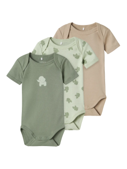 Name It 3-pak bodystockings i grøn med elefanter til baby
