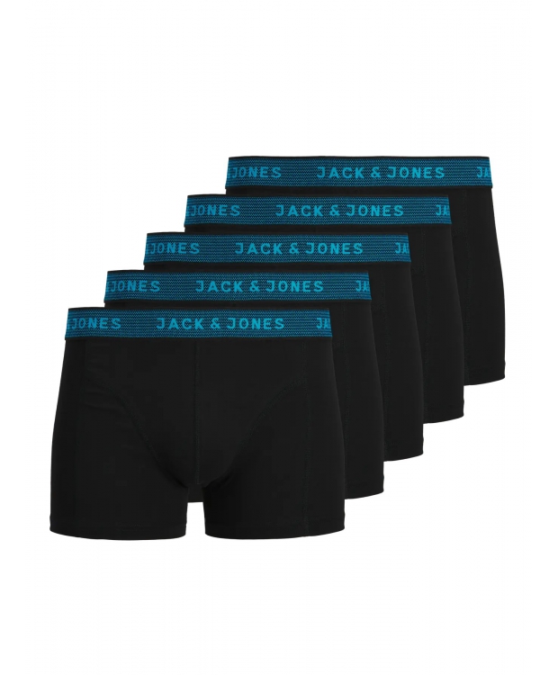 Jack & Jones 5pak sort boksershorts med blå linning til herre billede 1