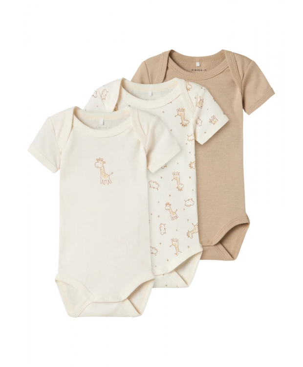 Name It 3-pak bodystockings i beige og hvid med giraffer til baby billede 6