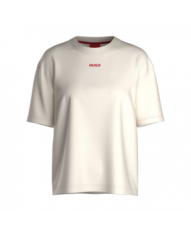 HUGO shuffle t-shirt i beige med hvidt logo til kvinder - OUTLET billede 1