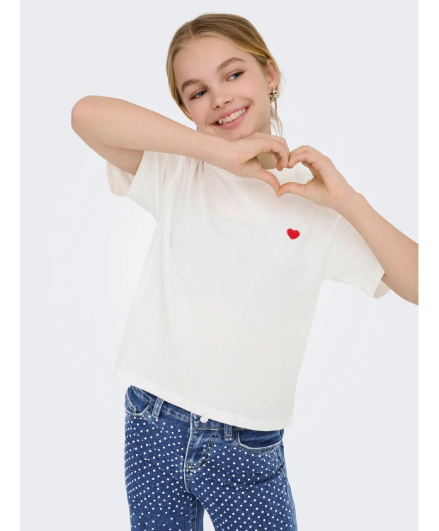 KIDS ONLY top i off-white med rødt hjerte til piger billede 2