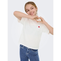 KIDS ONLY top i off-white med rødt hjerte til piger