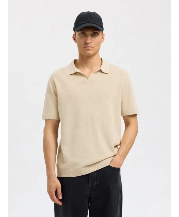 Selected strikket pullover polo i beige til herre. billede 5