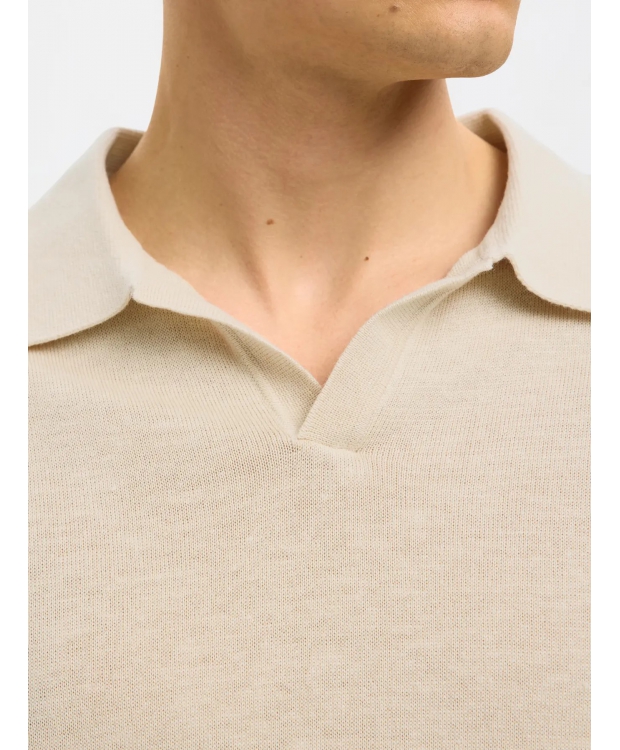 Selected strikket pullover polo i beige til herre. billede 3