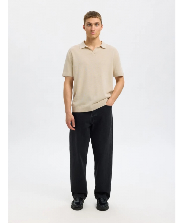 Selected strikket pullover polo i beige til herre. billede 2