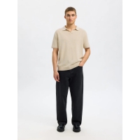 Selected strikket pullover polo i beige til herre.