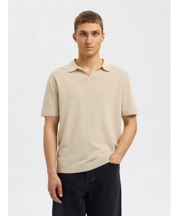 Selected strikket pullover polo i beige til herre. billede 1