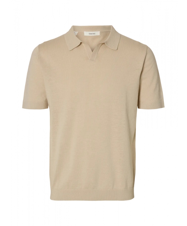 Selected strikket pullover polo i beige til herre. billede 4