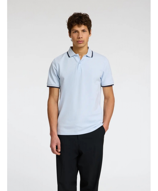 Selected kortærmet Atlas polo i lys blå til herre - OUTLET billede 1
