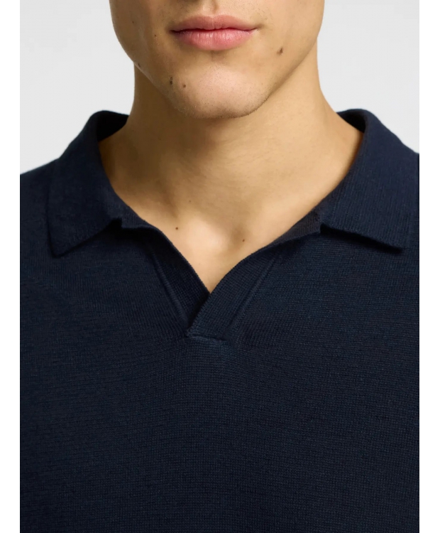 Selected strikket pullover polo i navy til herre - OUTLET billede 3