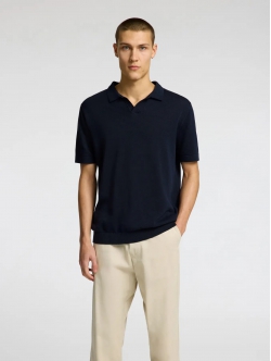 Selected strikket pullover polo i navy til herre - OUTLET