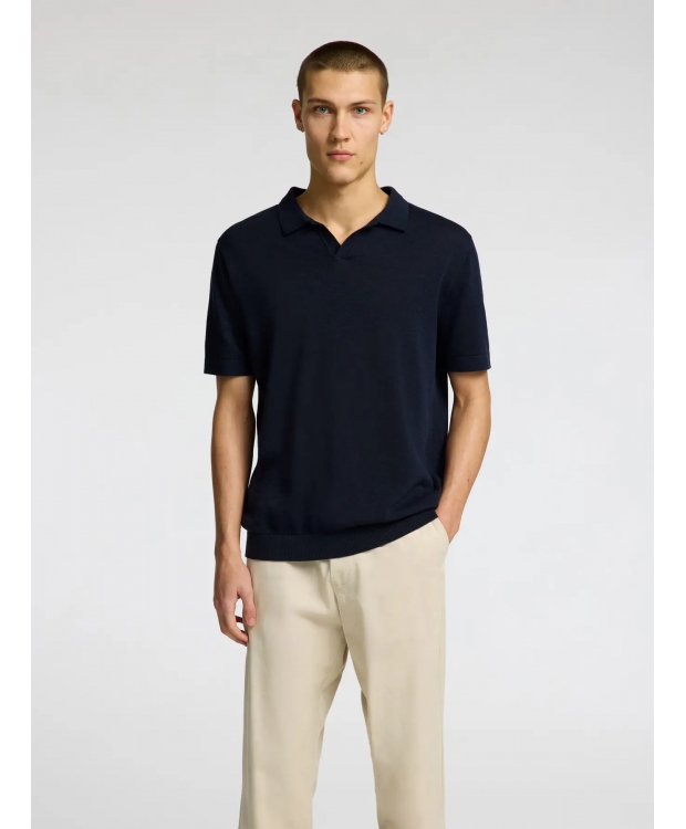 Selected strikket pullover polo i navy til herre - OUTLET billede 1
