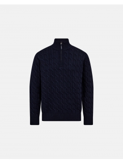 Dovre strikket pullover med lynlås i navy til unisex