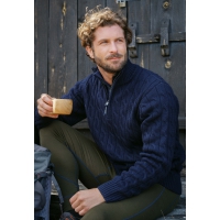 Dovre strikket pullover med lynlås i navy til unisex
