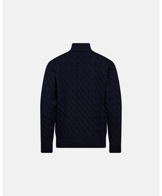Dovre strikket pullover med lynlås i navy til unisex billede 3