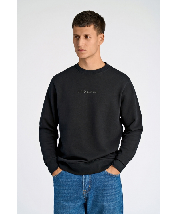 Lindbergh Sort sweatshirt med logoprint og O-hals i sort til herre billede 2
