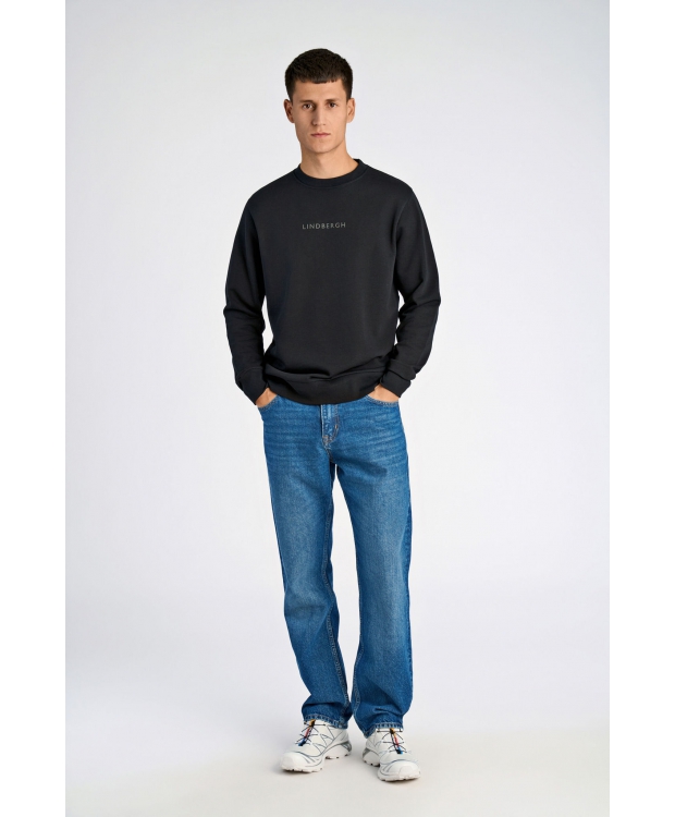 Lindbergh Sort sweatshirt med logoprint og O-hals i sort til herre billede 4