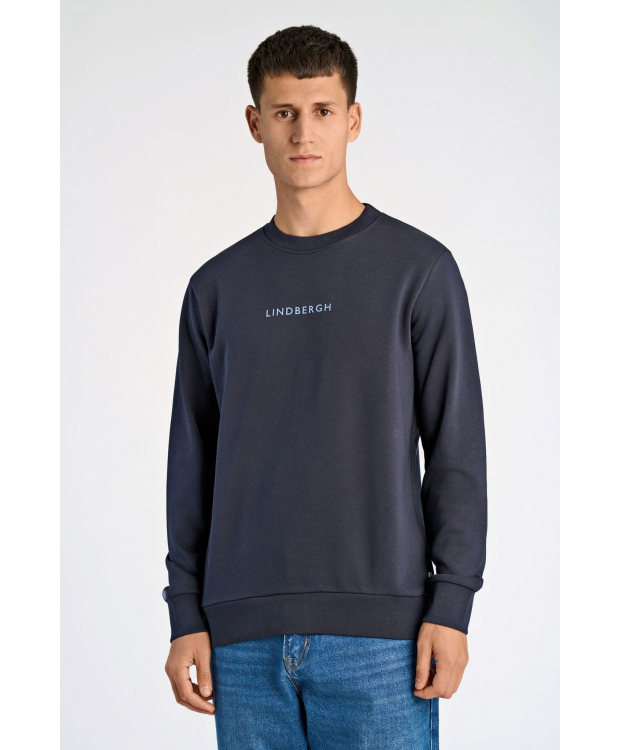 Lindbergh Navy sweatshirt med logoprint O-hals til herre billede 2