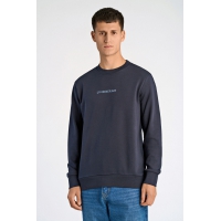 Lindbergh Navy sweatshirt med logoprint O-hals til herre