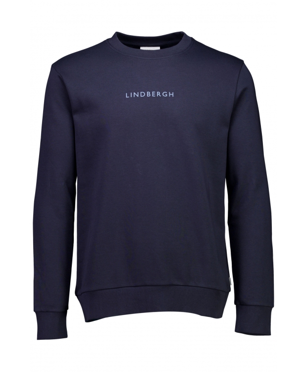 Lindbergh Navy sweatshirt med logoprint O-hals til herre billede 1