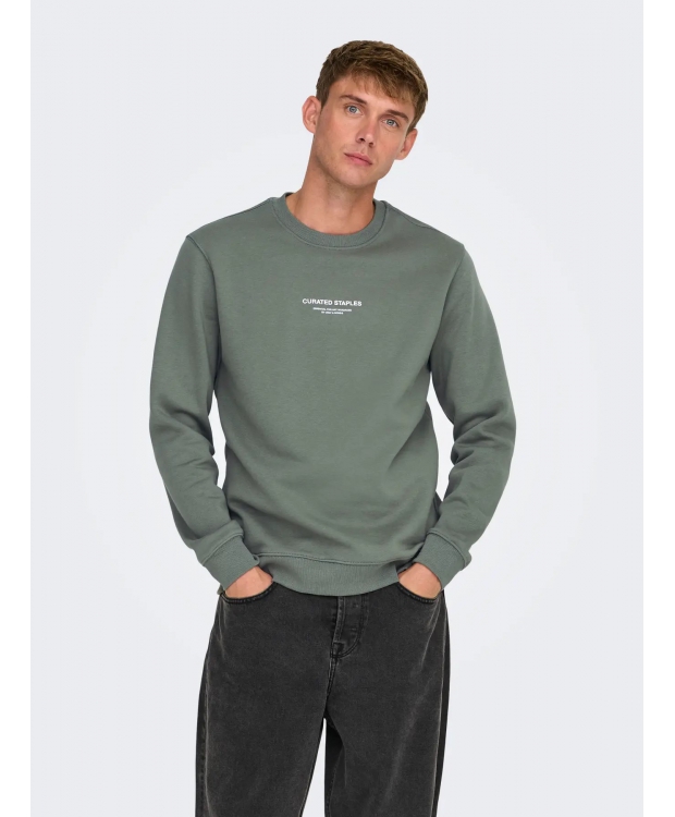ONLY & SONS sweatshirt med rund hals i Castor-grå til herre billede 1