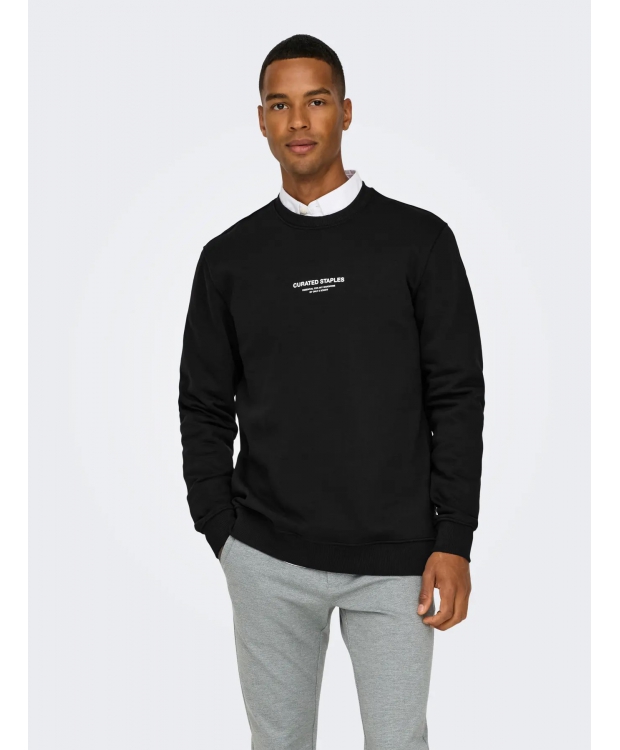 ONLY & SONS sweatshirt med rund hals i sort til herre billede 1