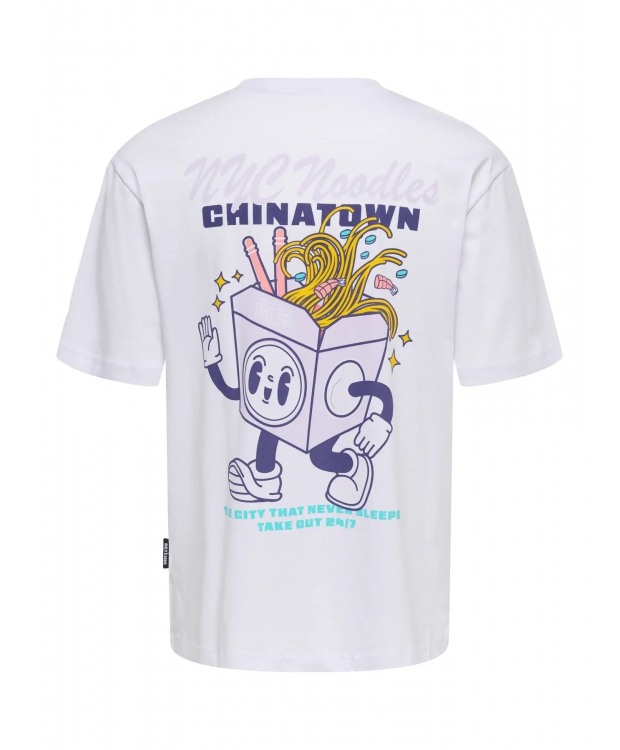 ONLY & SONS t-shirt med Chinatown Noodles print i hvid til herre billede 2