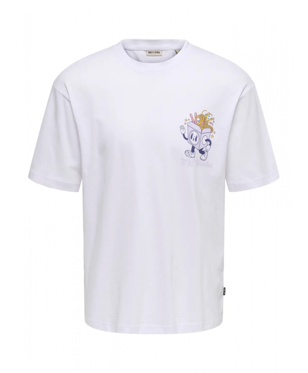 ONLY & SONS t-shirt med Chinatown Noodles print i hvid til herre billede 1