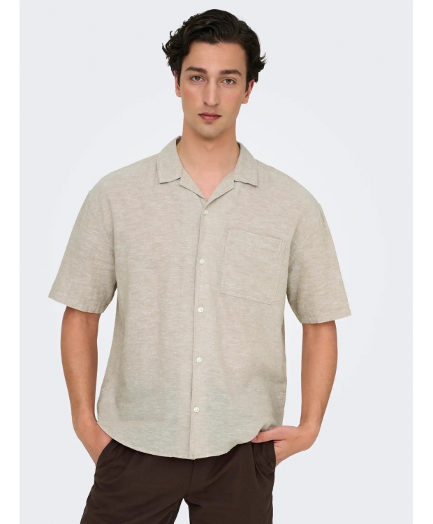 ONLY & SONS kortærmet skjorte i beige til herre billede 1
