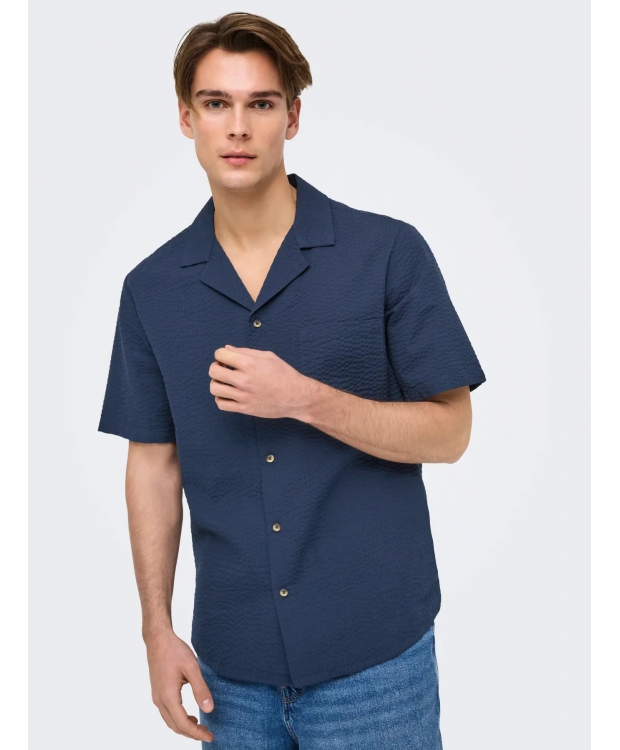 ONLY & SONS kortærmet skjorte i Navy Blazer til herre billede 2