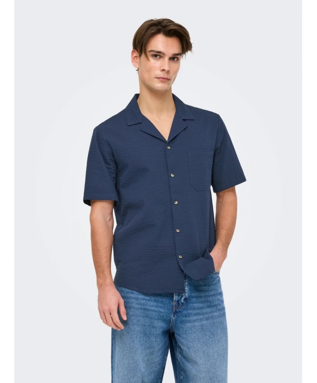 ONLY & SONS kortærmet skjorte i Navy Blazer til herre billede 1