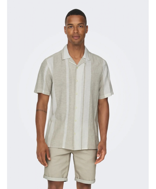 ONLY & SONS kortærmet skjorte i Vintage Khaki med striber til herre billede 1