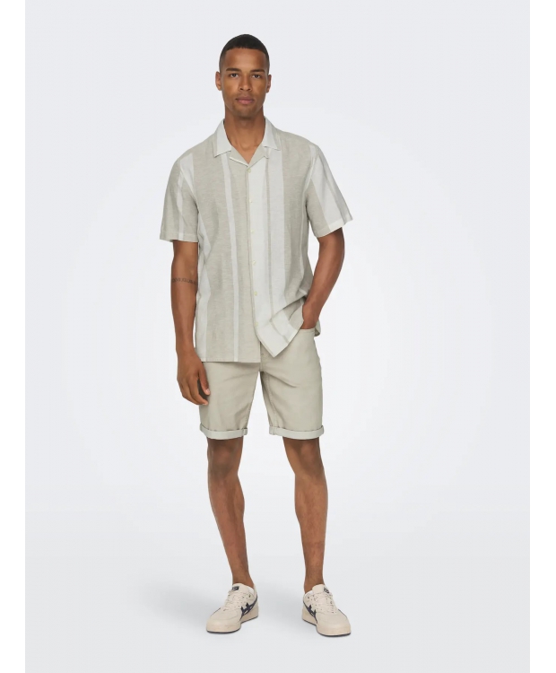 ONLY & SONS kortærmet skjorte i Vintage Khaki med striber til herre billede 4